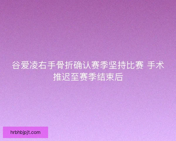 谷爱凌右手骨折确认赛季坚持比赛 手术推迟至赛季结束后 谷爱凌右手骨折确认赛季坚持比赛 手术推迟至赛季结束后