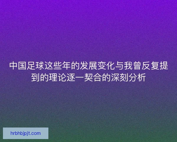 中国足球这些年的发展变化与我曾反复提到的理论逐一契合的深刻分析